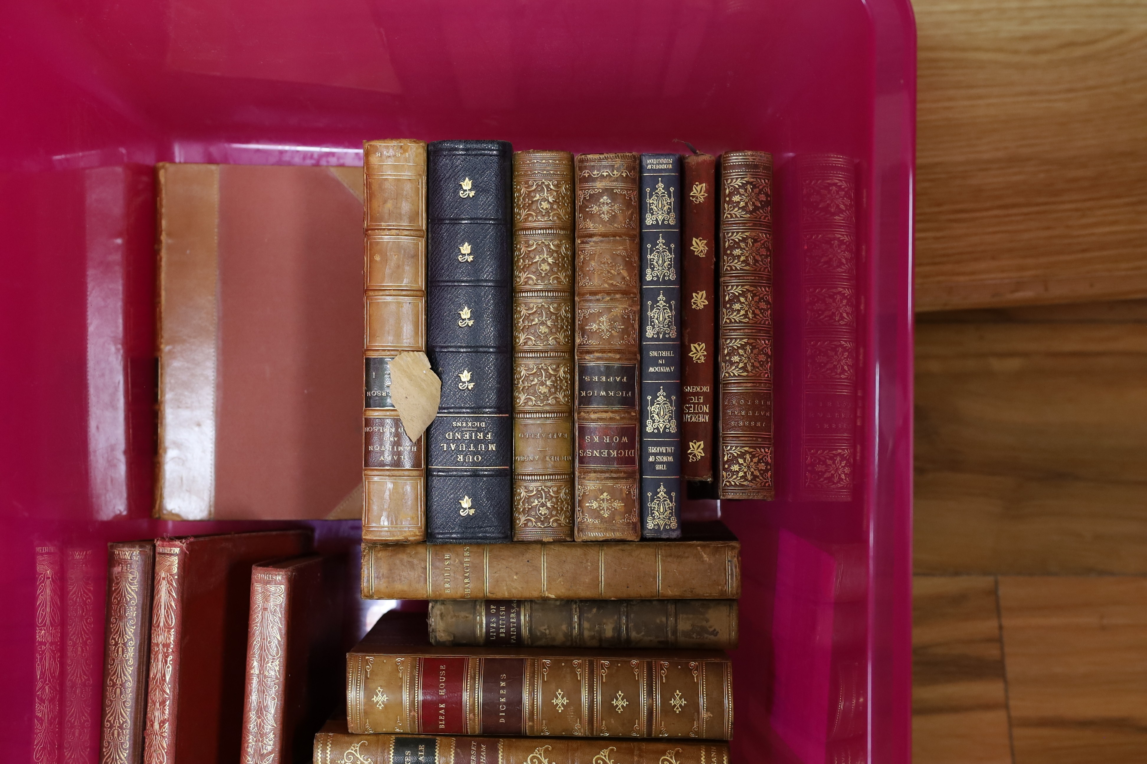 A selection of various leather bound bindings, to include Gallery of British Artists and others